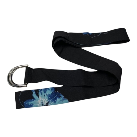 Gracia Womens Maxi Dress Black Size L Blue Purple Floral Belted Fit & Flare - Picture 10 of 13